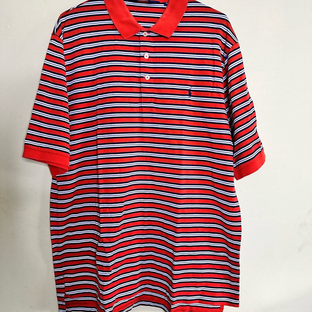 Polo Golf Ralph Lauren Mens Shirt XL Polo Short Sleeve Orange Stripe